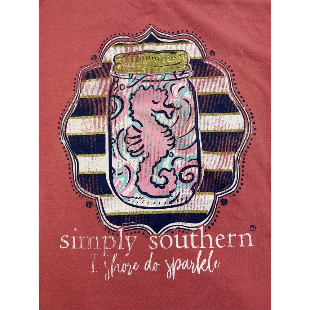 Simply‎ Southern T-Shirt "I Shore Do Sparkle" Seahorse Pink Women XXL. Mason Jar